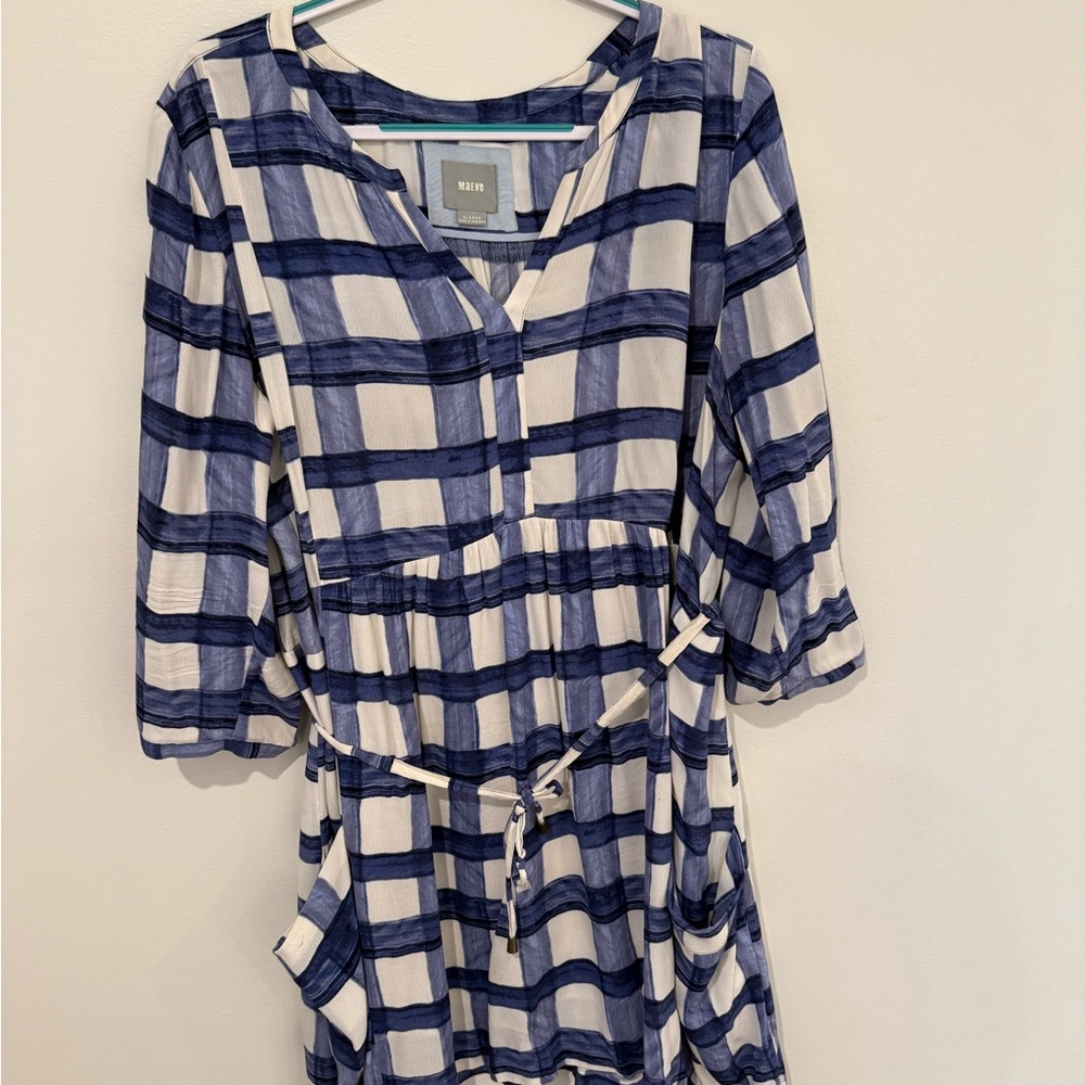 Anthropologie Blue and White Plaid Dress